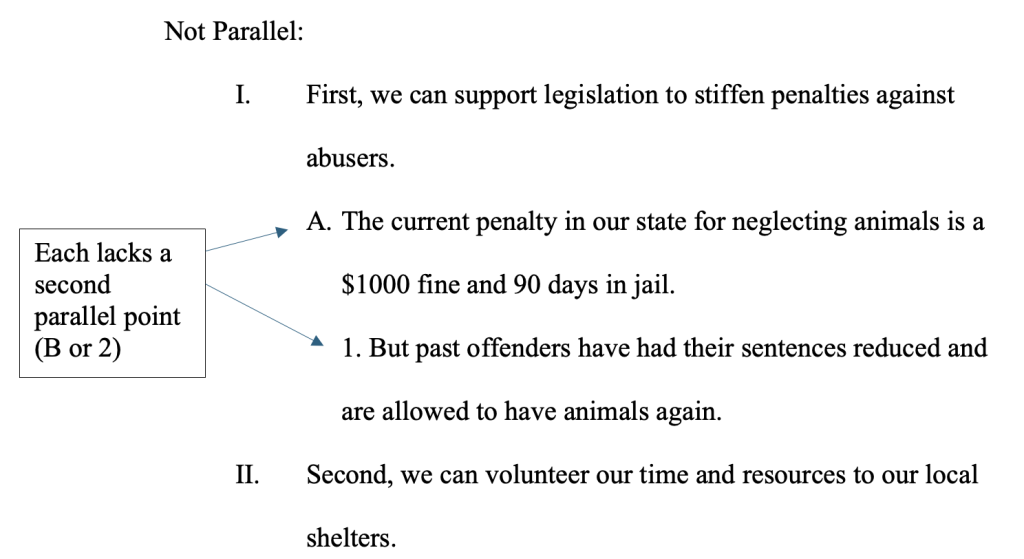 An example of an outline without parallel wording