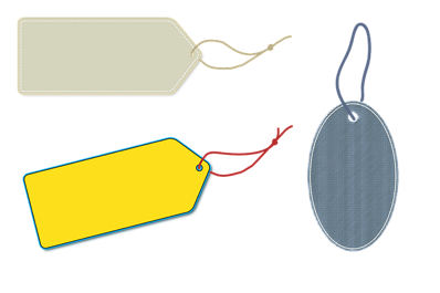 Three blank labels with hanging loops