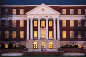McKeldin Library at University of Maryland sunset.