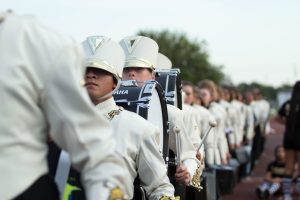Marching band lined up for a performance