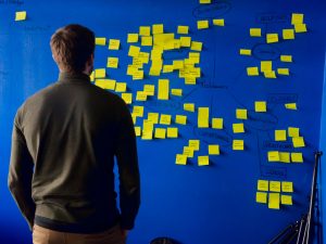 Brainstorming ideas with post-it notes